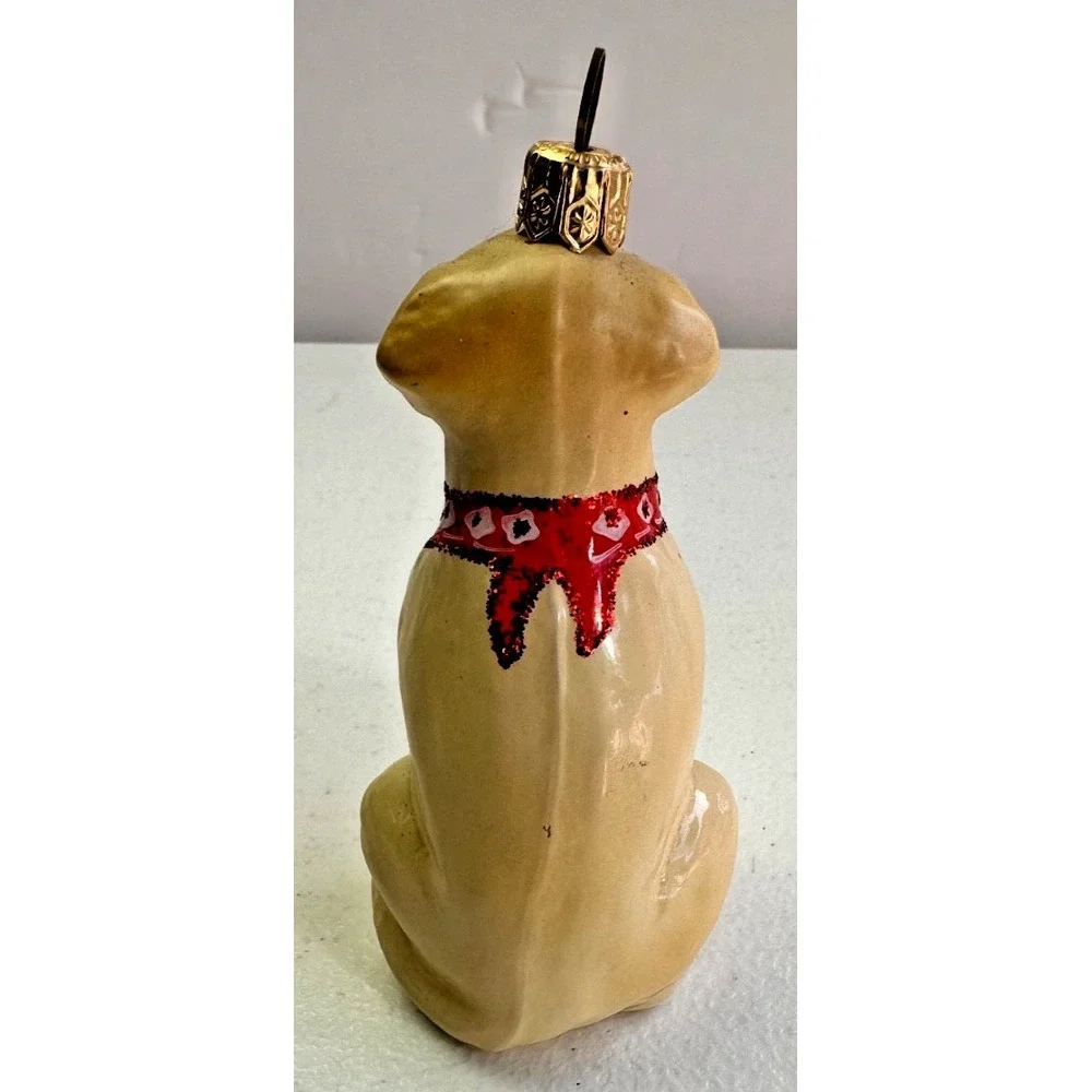 Golden Lab Labrador‎ Dog European Blown Glass Christmas Ornament Bandana Yellow